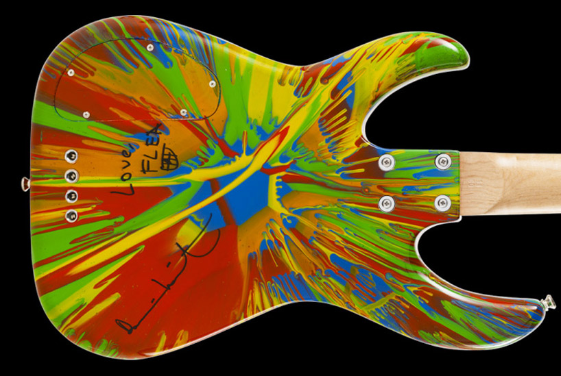 damien hirst + flea from red hot chili peppers spun bass guitars